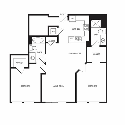 Floor plan for 2 beds, 2 baths, 1143 sqft